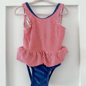 Cat & Jack Patriotic Striped Ruffled Bow Swimsuit